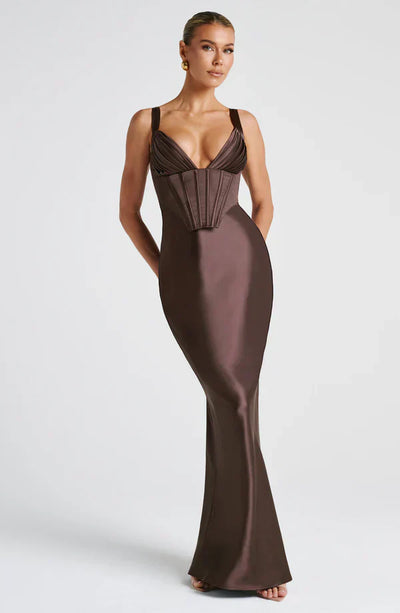 ALINA MAXI DRESS – PLUM BROWN